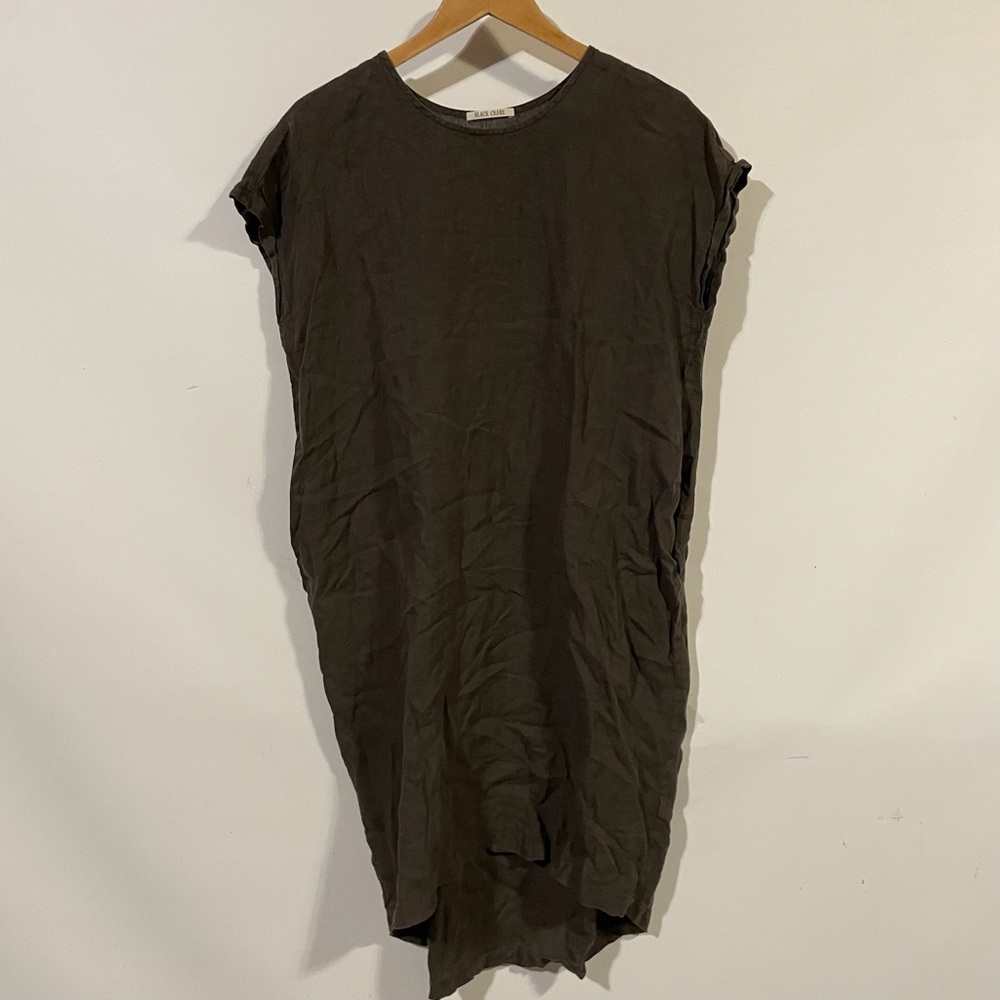 Black Crane Casual Brown 100% linen tunic Midi Dress